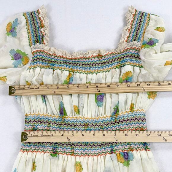 I.Magnin Women's Vintage 70's Floral Peasant Smocked Maxi Dress Size 12 - Picture 13 of 16
